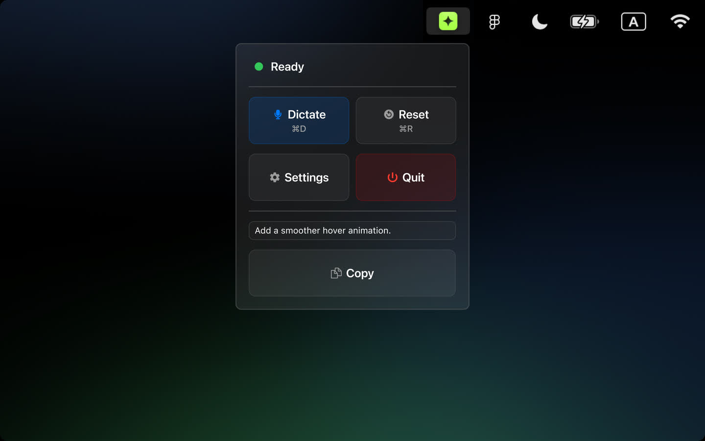 Echo Dictation interface in the macOS menu bar